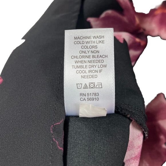 Maurices XL Black Pink Boho Floral Open Slit Cuffed Long Sleeve Blouse Career - Picture 8 of 8